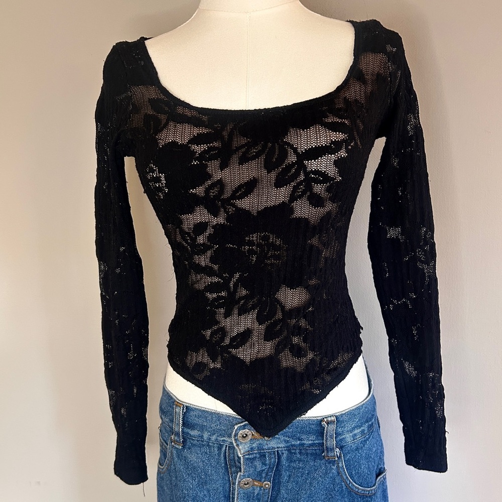 Y2K A’NUE LIGNE Sheer Lace Fitted Top Whimsigoth Fairy Grunge Romantic Goth Sz S - Picture 3 of 15